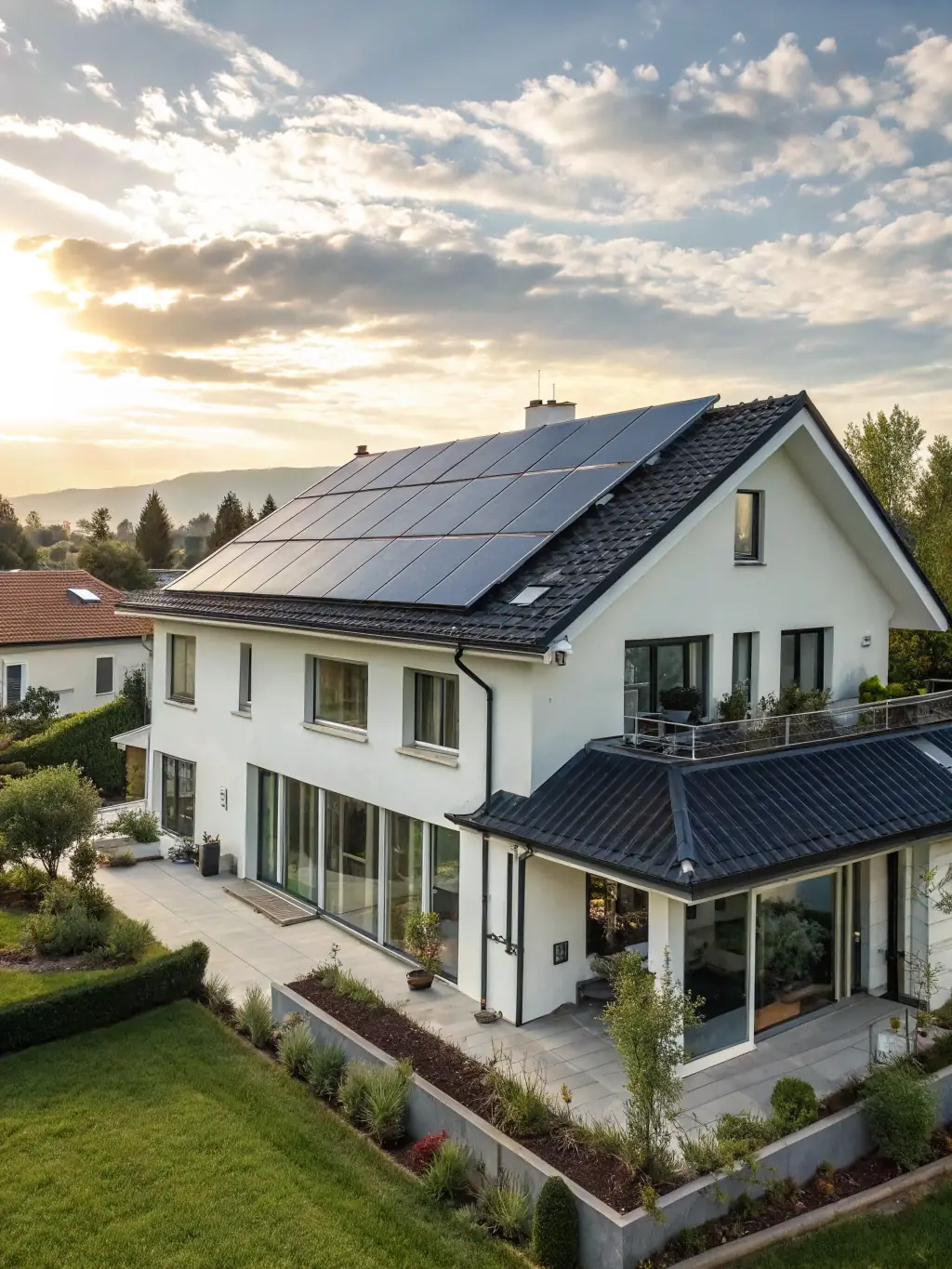 A completed residential building showcasing modern architectural design and sustainable features, highlighting the firm's commitment to aesthetic excellence.