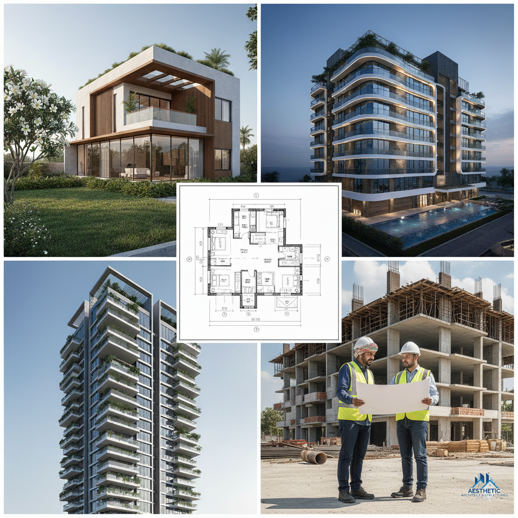 Architectural projects in India including modern house, hotel, apartment, floor plan and on-site engineer guidance